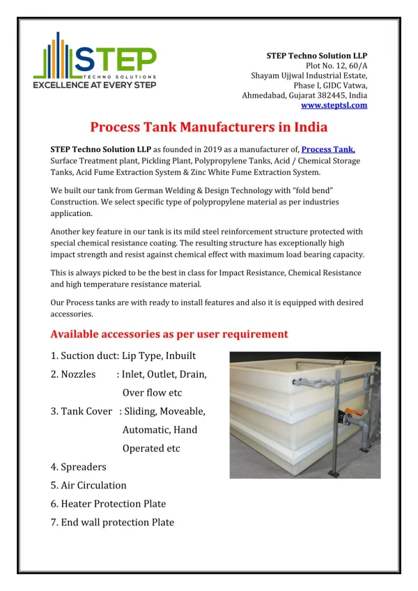 Process Tank Manufacturers in Ahmedabad, Gujarat, India