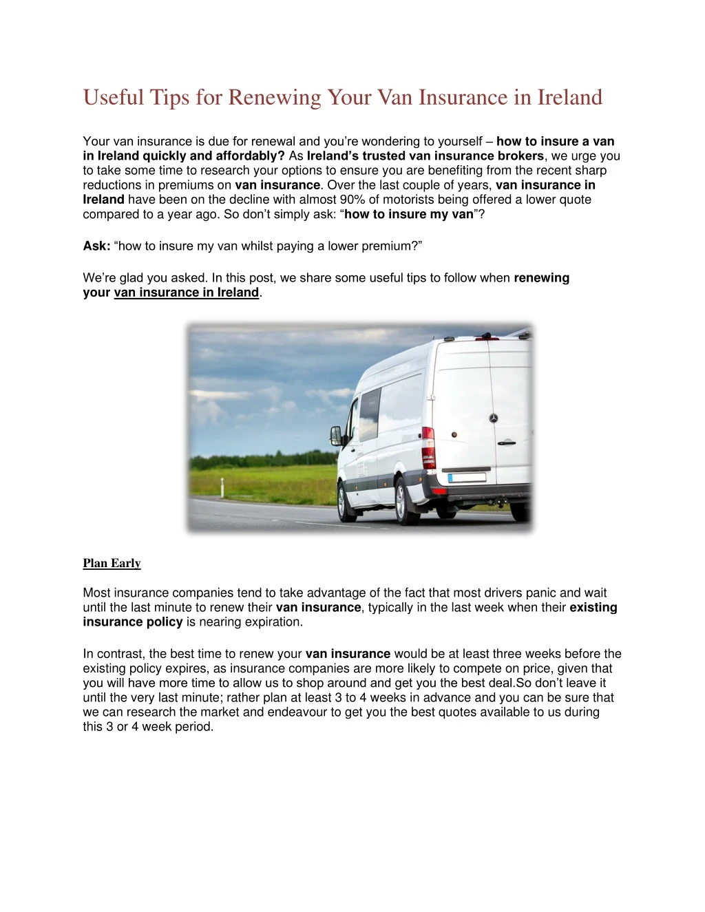 useful tips for renewing your van insurance