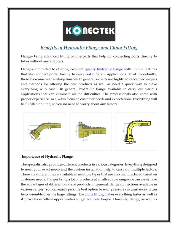 Benefits of Hydraulic Flange and China Fitting