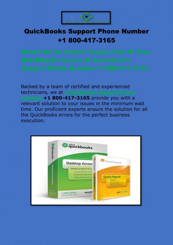 quickbooks support phone number 1 800 417 3165