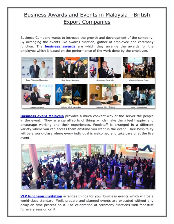 Business Awards and Events in Malaysia - British Export Companies