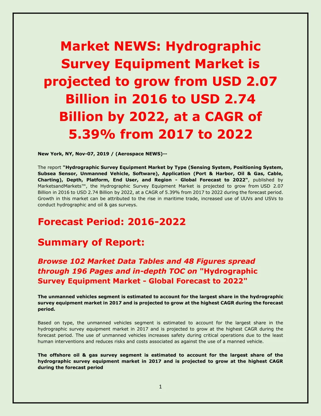 market news hydrographic survey equipment market