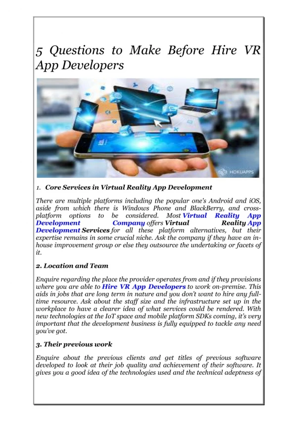 5 Questions to Make Before Hire VR App Developers