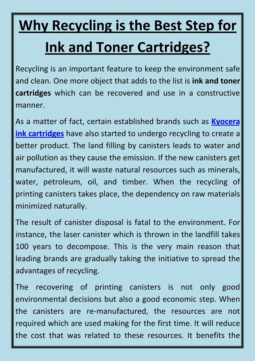 why recycling is the best step for ink and toner