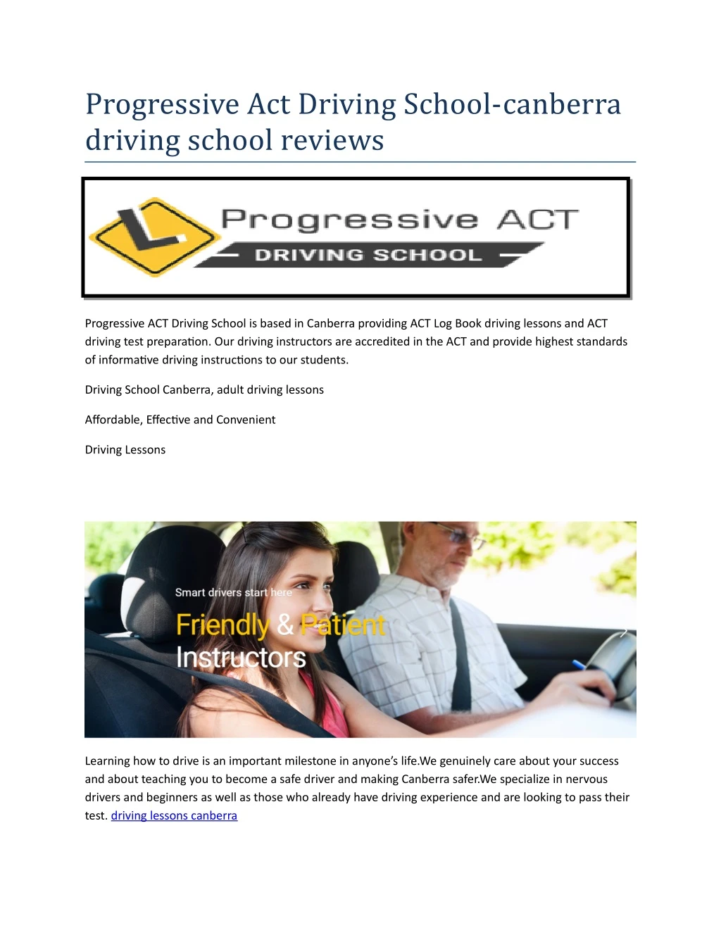 progressive act driving school canberra driving