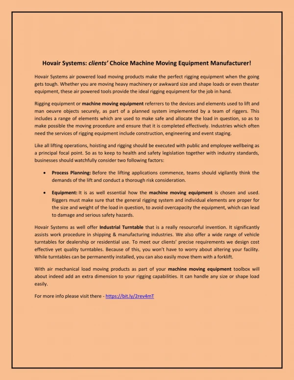 hovair systems clients choice machine moving