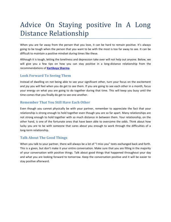Advice on Staying Positive in a Long Distance Relationship