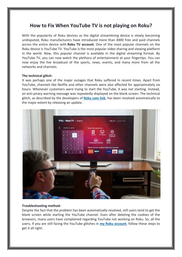 How to Fix When YouTube TV is not playing on Roku?