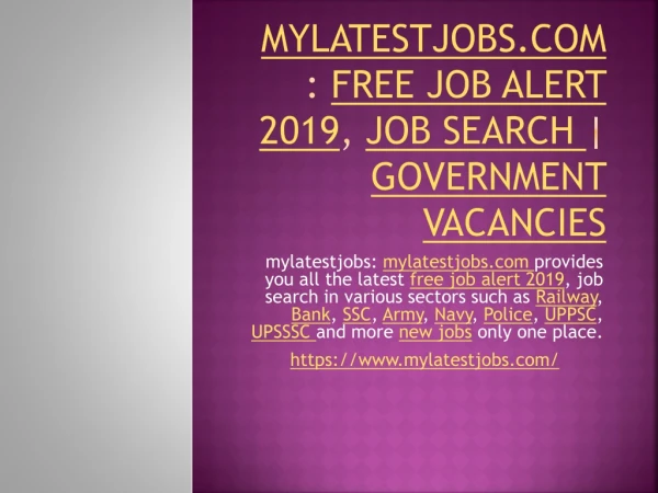 Free job alert 2020, job search | government vacancies - Mylatestjobs.com