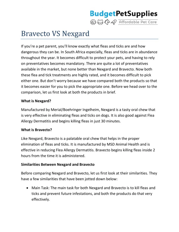 Bravecto VS Nexgard- BudgetPetSupplies