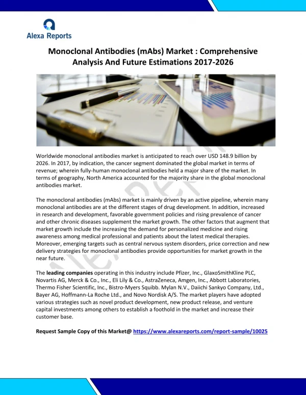 Monoclonal Antibodies (mAbs) Market : Comprehensive Analysis And Future Estimations 2017-2026