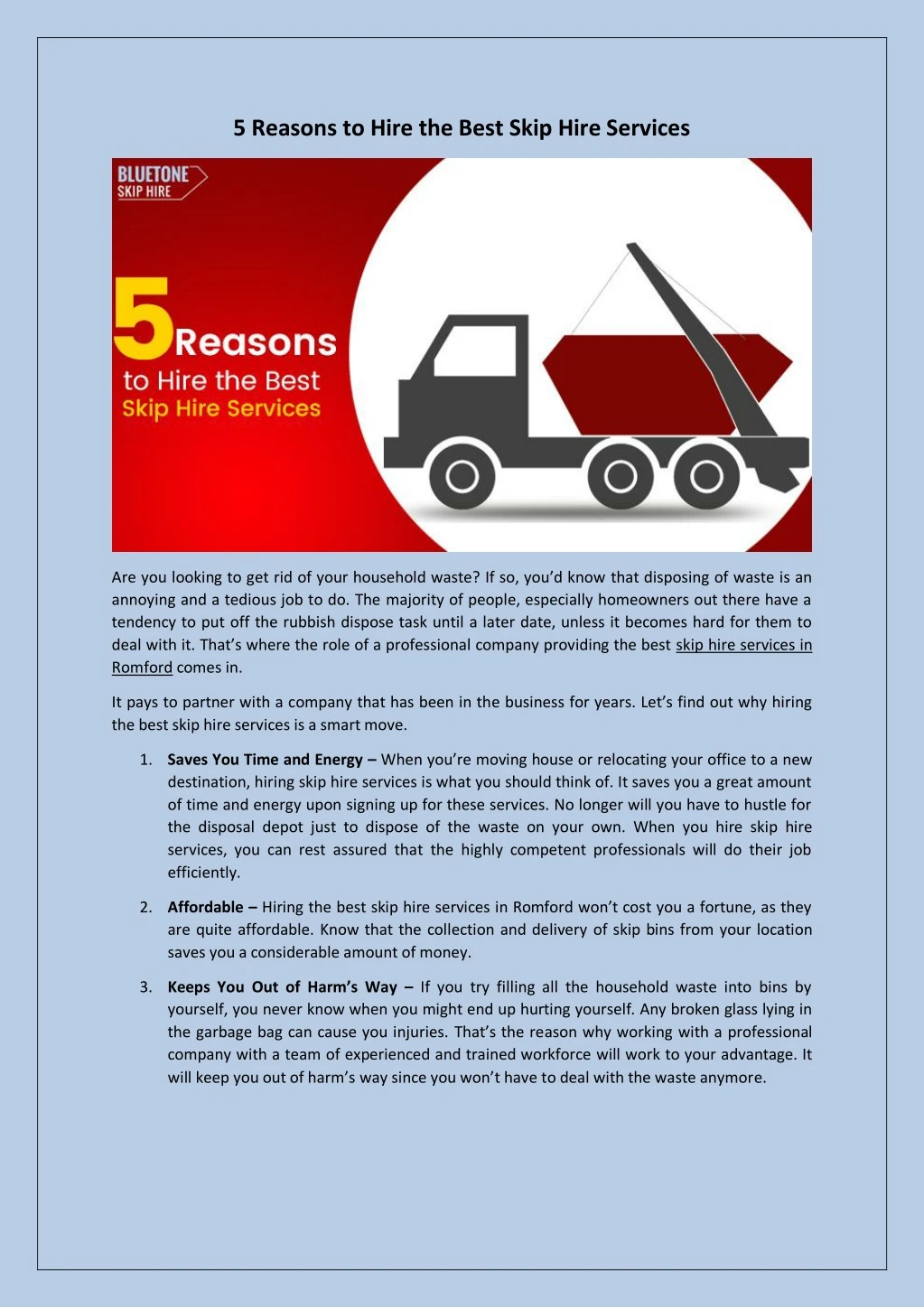 5 reasons to hire the best skip hire services
