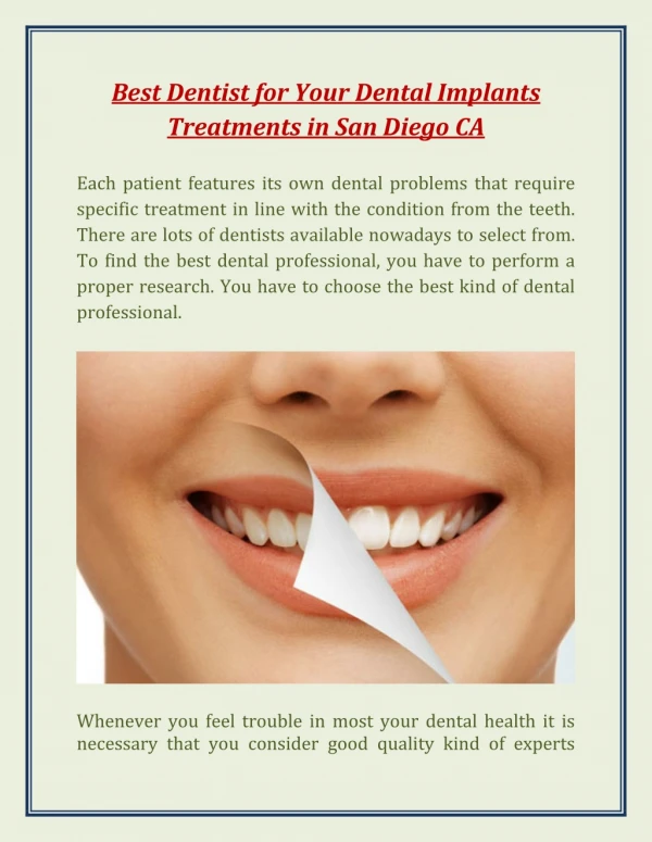 Best Dentist for Your Dental Implants Treatments in San Diego CA