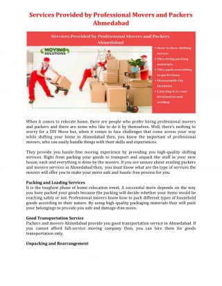 Services Provided by Professional Movers and Packers Ahmedabad - slide 1