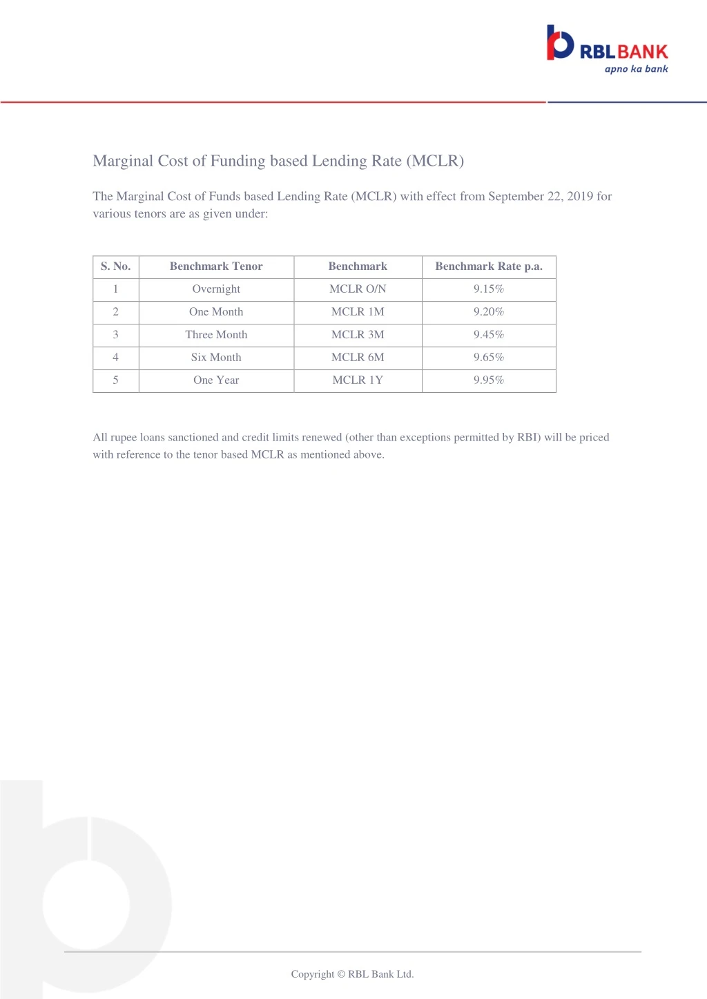 marginal cost of funding based lending rate mclr