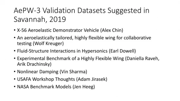 AePW-3 Validation Datasets Suggested in Savannah, 2019