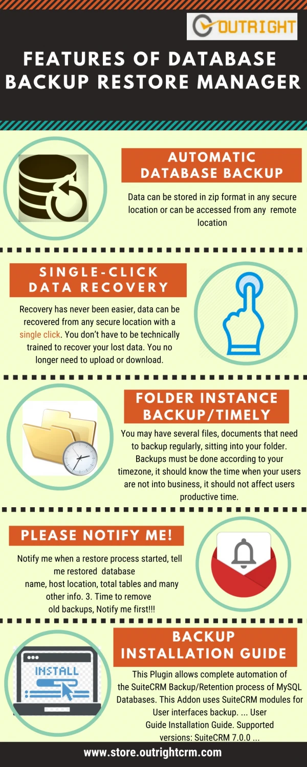 Features of Database Backup & Restore Manager in SuiteCRM?