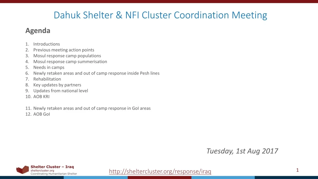 dahuk shelter nfi cluster coordination meeting