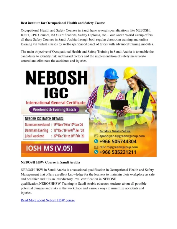 best institute for occupational health and safety
