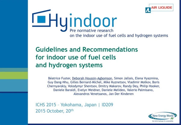 Guidelines and Recommendations for indoor use of fuel cells and hydrogen systems