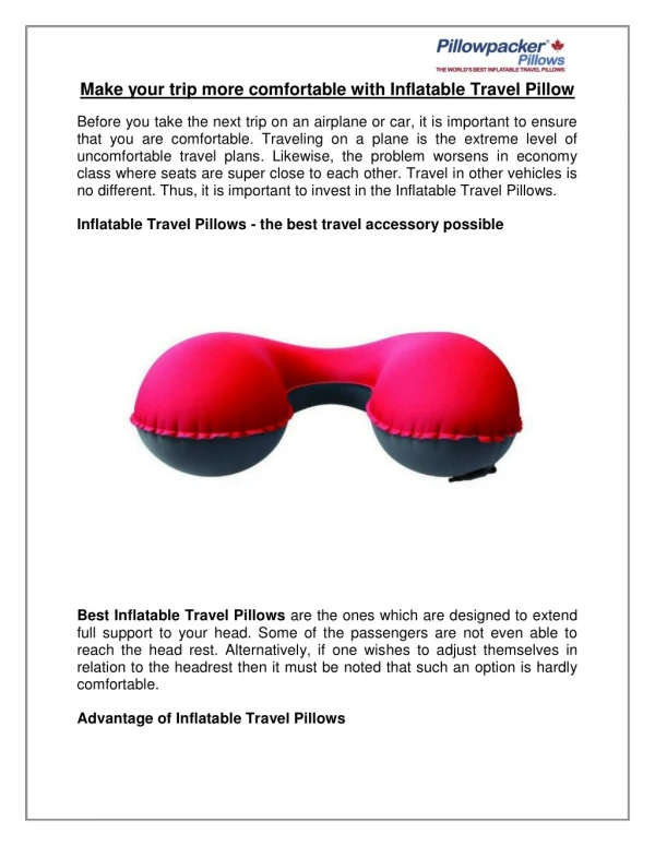 Make your trip more comfortable with Inflatable Travel Pillow