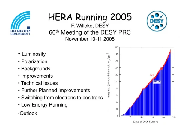HERA Running 2005 F. Willeke, DESY 60 th Meeting of the DESY PRC November 10-11 2005
