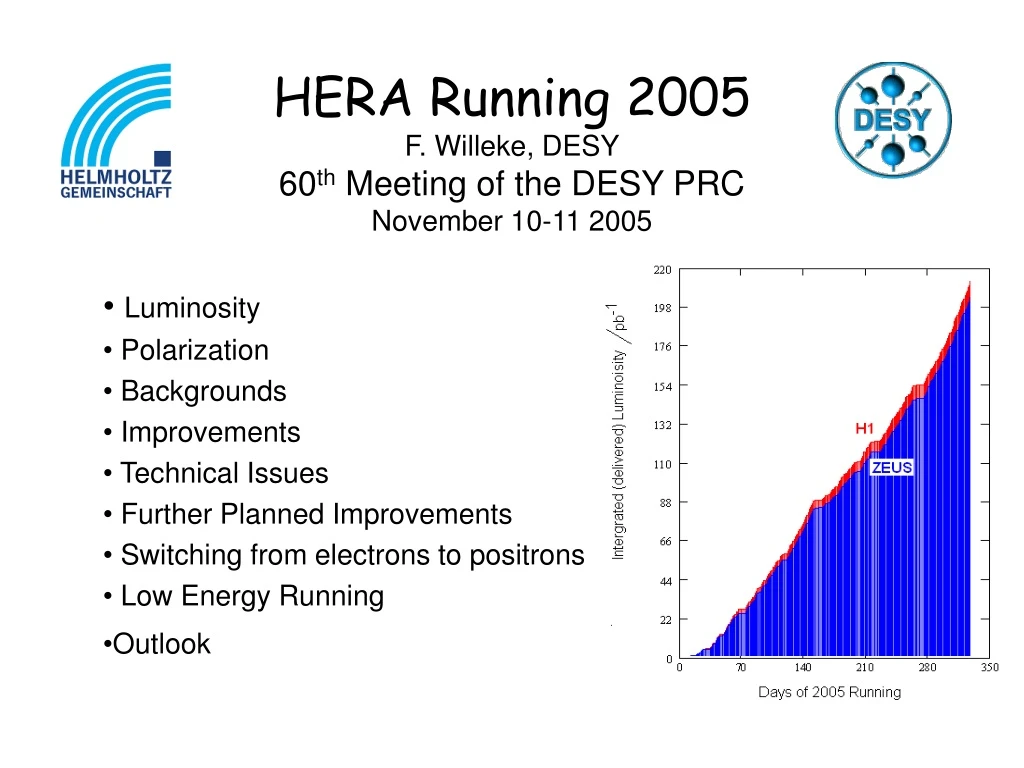 hera running 2005 f willeke desy 60 th meeting of the desy prc november 10 11 2005