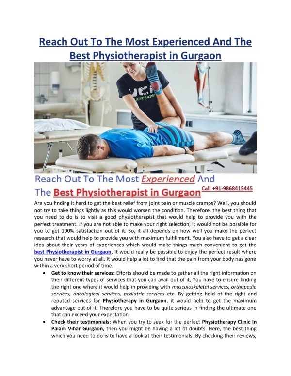 Reach Out To The Most Experienced And The Best Physiotherapist in Gurgaon