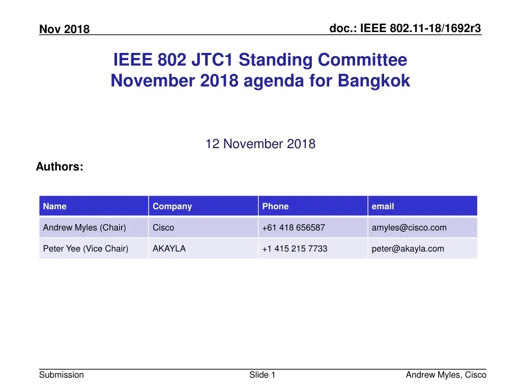 ieee 802 jtc1 standing committee november 2018 agenda for bangkok