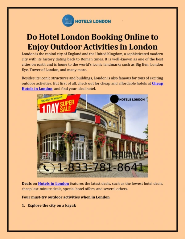Do Hotel London Booking Online to Enjoy Outdoor Activities in London