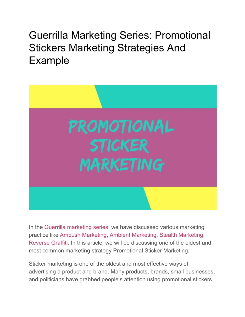 guerrilla marketing series promotional stickers