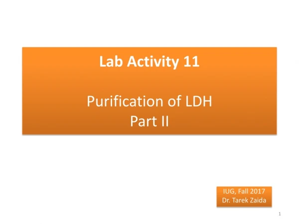 Lab Activity 11 Purification of LDH Part II