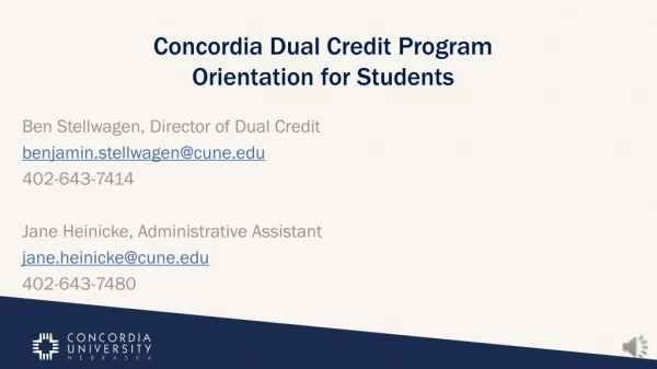 Concordia Dual Credit Program Orientation for Students