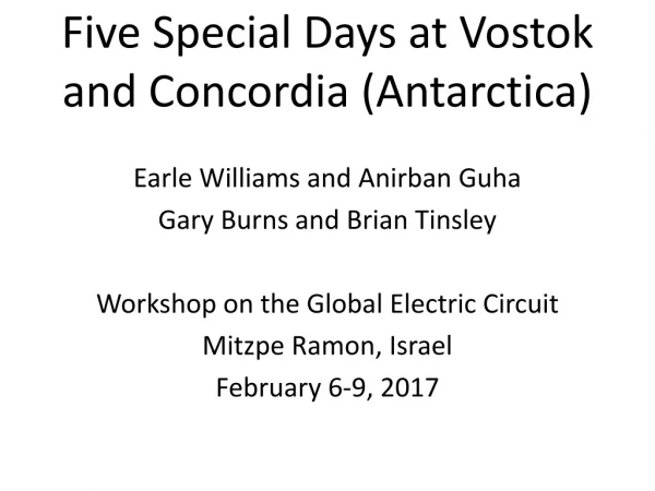 Five Special Days at Vostok and Concordia (Antarctica)