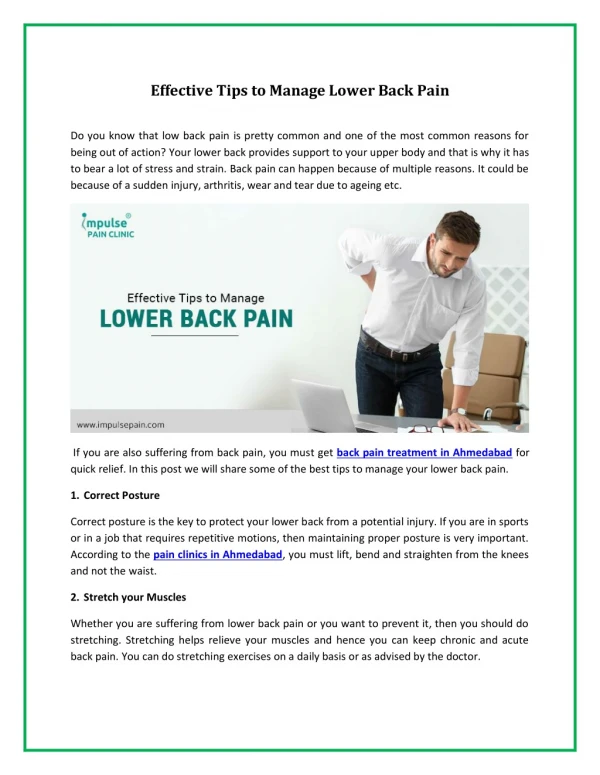 Best Tips to Manage Lower Back Pain