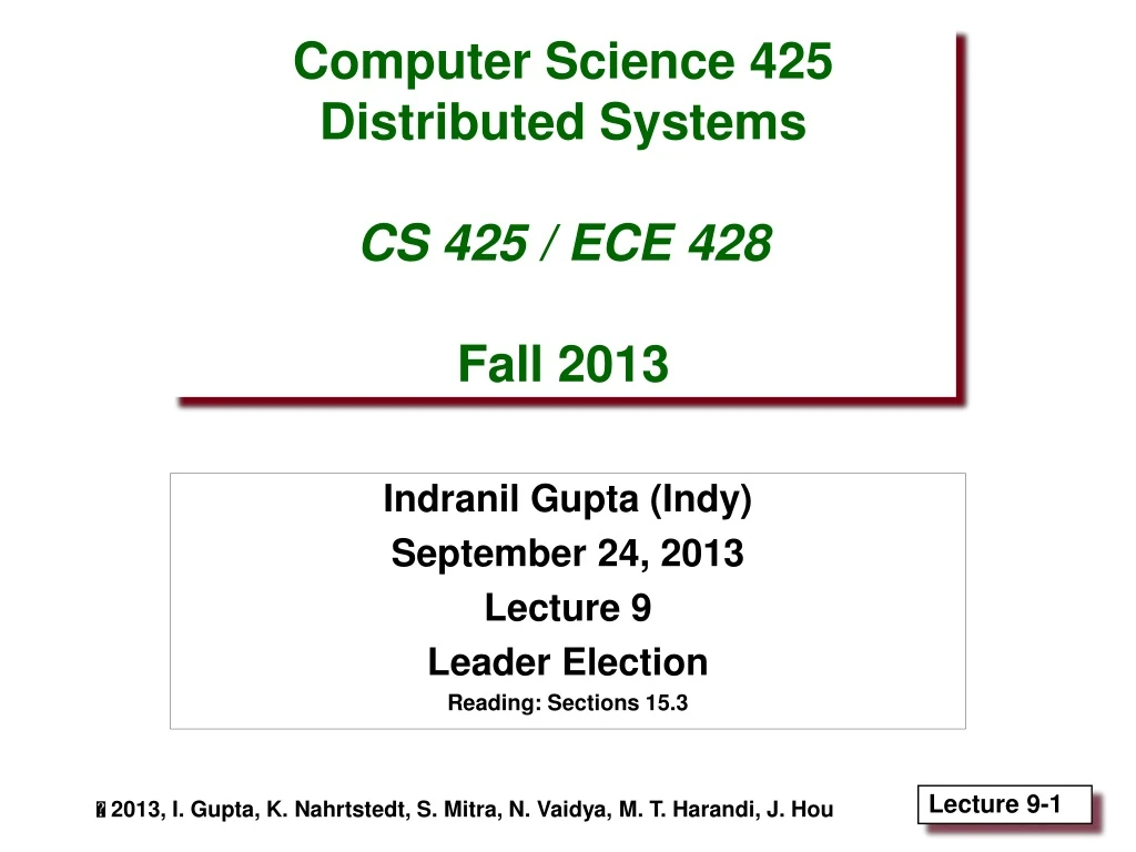 computer science 425 distributed systems cs 425 ece 428 fall 2013