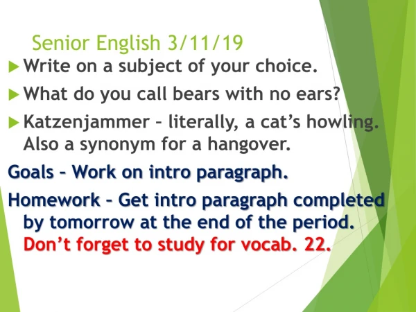 Senior English 3/11/19