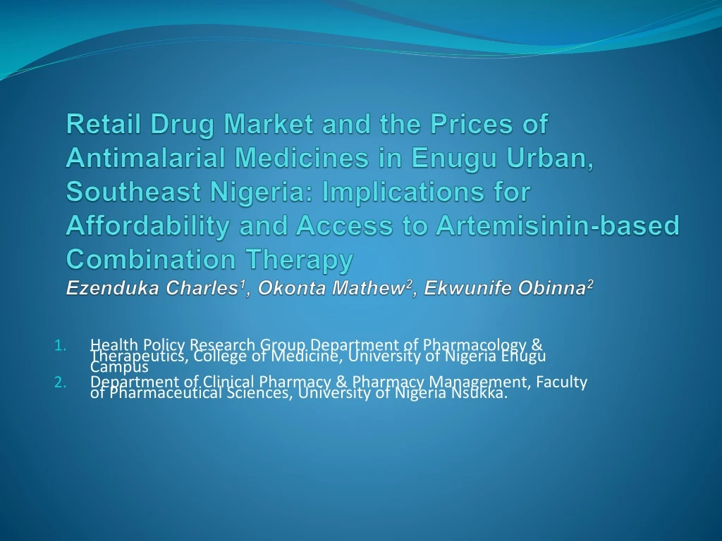 retail drug market and the prices of antimalarial
