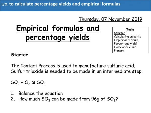 Empirical formulas and percentage yields
