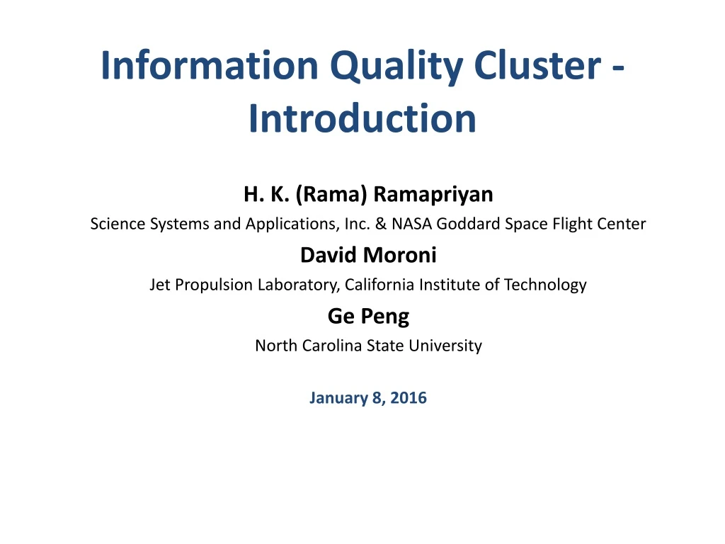 information quality cluster introduction