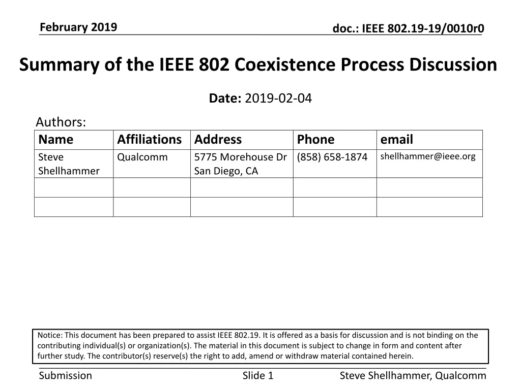summary of the ieee 802 coexistence process discussion