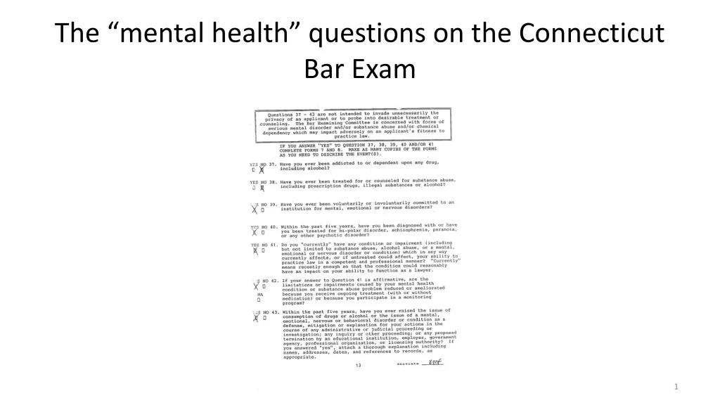 the mental health questions on the connecticut bar exam