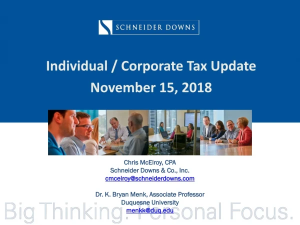 Individual / Corporate Tax Update November 15, 2018