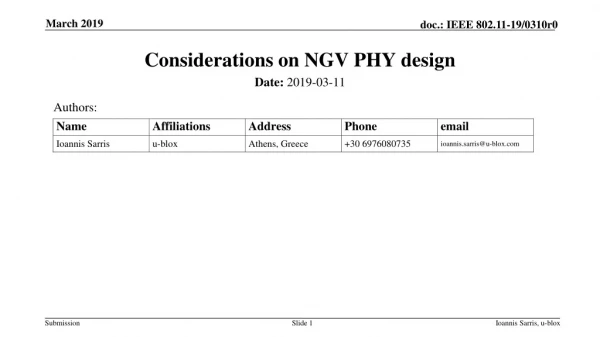 Considerations on NGV PHY design