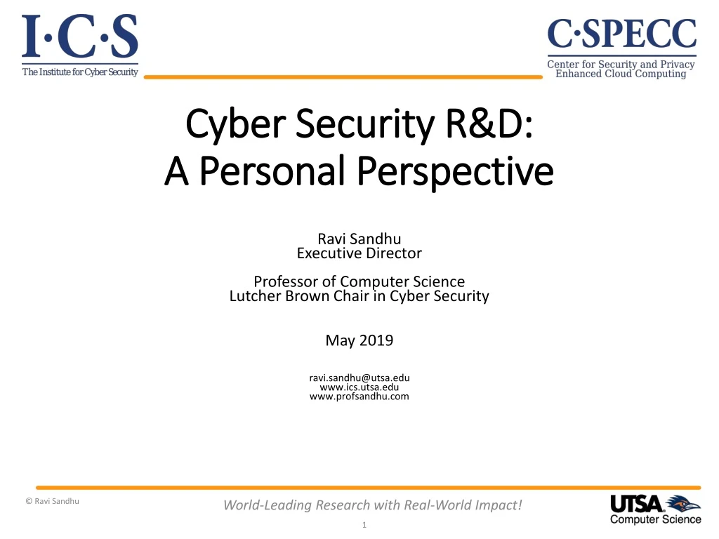 cyber security r d a personal perspective