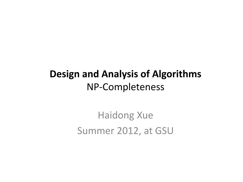 design and analysis of algorithms np completeness