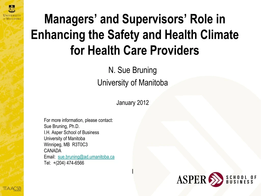 managers and supervisors role in enhancing the safety and health climate for health care providers