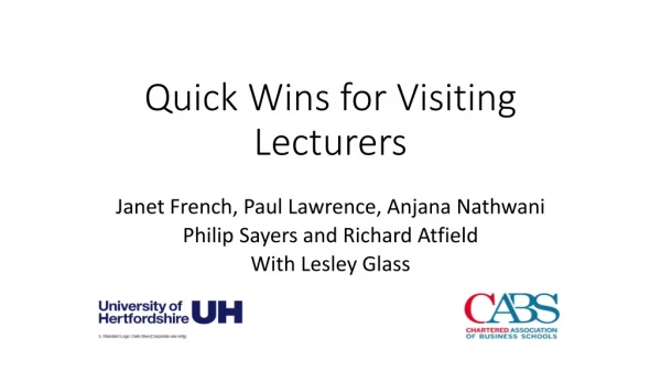 Quick Wins for Visiting Lecturers