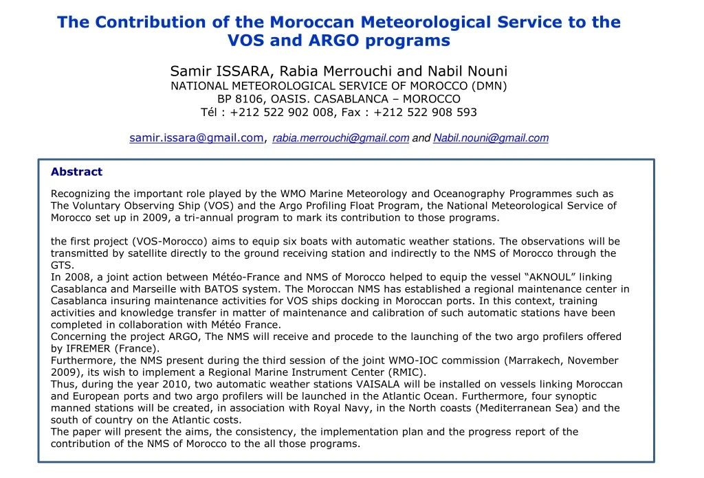 the contribution of the moroccan meteorological
