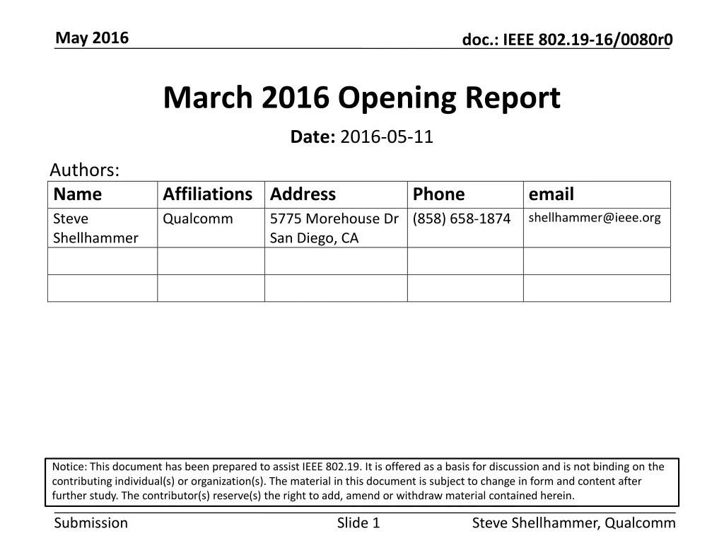 march 2016 opening report